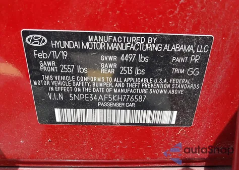 2019 Hyundai Sonata Sel from USA, damaged, VIN 5NPE34AF5KH776587